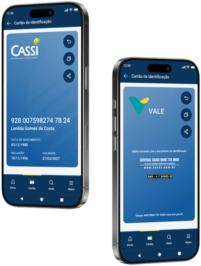 Front and back of the digital member card, with a sharing option